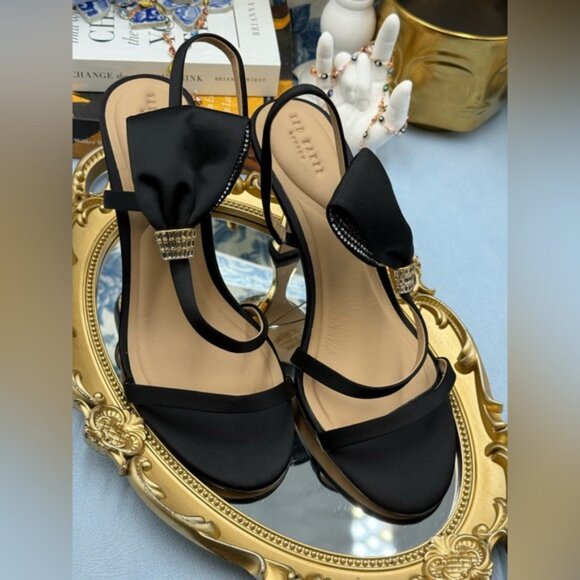 🆕 TED BAKER 🧿 NWOB Belle Black Satin Half Bow Sandal, Sz 39 US 8.5 - Picture 13 of 15
